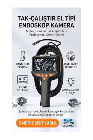 Profesyonel Endoskop Kamera Monitörlü El Tipi / 5 Metre