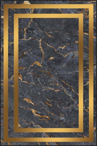 Füme Gold Çerçeveli Kaymaz Tabanlı Dekoratif Halı Ar098n11 Füme - Gold