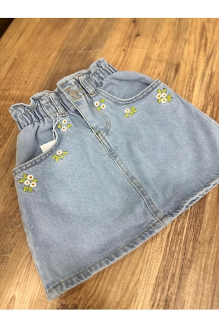 Milkybaby Çiçekli Kot Etek Açık Mavi