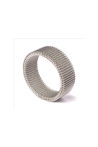 Chavin Bayan Erkek Esnek Gri Çelik Örgü Yüzük N48 Beyaz