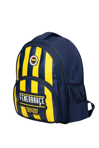 Fenerbahçe Lisanslı Çubuklu Okul Çantası - 3 Bölmeli Suni Deri Panelli Konforlu Sırt Çantası Çok Renkli
