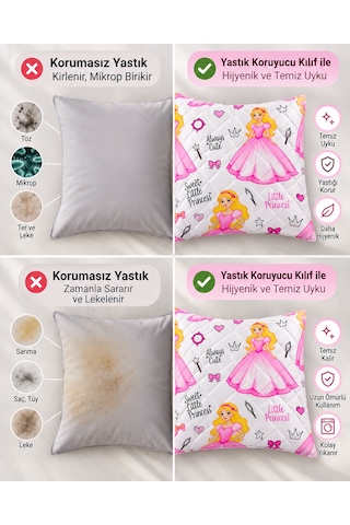 Kapitone Fermuarlı Yastık Alezi 50x70 Cm Pamuklu Yastık Koruyucu Kılıf Elyaf Dolgulu Pembe Prenses