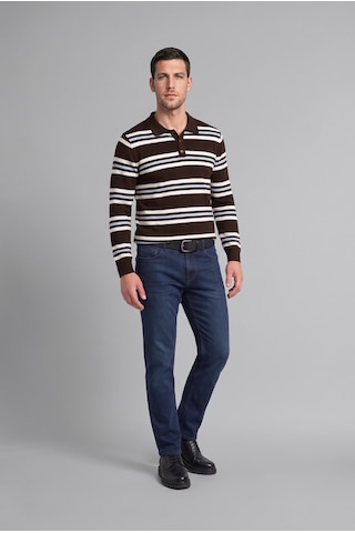 Defacto Standart Fit Polo Yaka Çizgili Triko Kazak H5747ax26aubn116 Kahve-bn116
