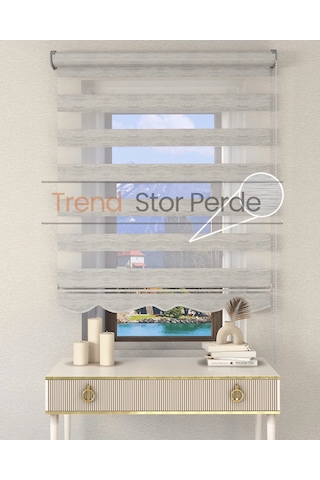 Gri Bambu Etek Dilimli Zebra Stor Güneşlik Perde Kırık Gri