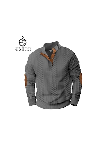 Erkekler İçin Dik Yaka Retro Günlük Kazak Koyu Gri