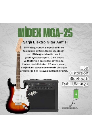 Midex Rph-30sb-25amp Sunburs 25 Watt Şarjlı Bluetoothlu Amfili