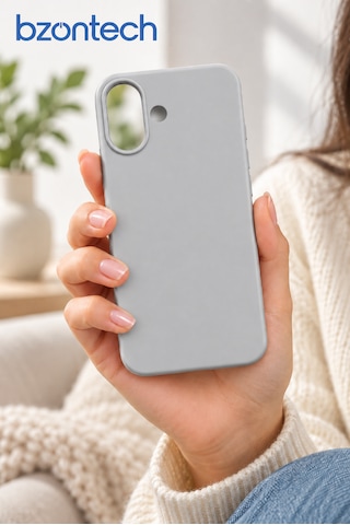 Apple Uyumlu iPhone 17 Uyumlu Kılıf Renkli Lansman İçi Kadife Yumuşak Kamera Yükseltili Silikon Dingin Gri