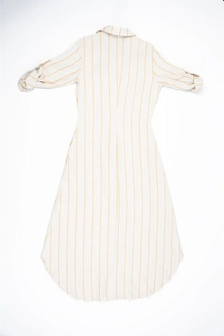 Kadın Krem Balenciaga Turuncu Çizgili Keten Elbise Turuncu