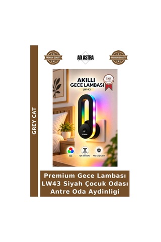 Premium Gece Lambası Lw43 Siyah Çocuk Odası Antre Oda Aydinligi