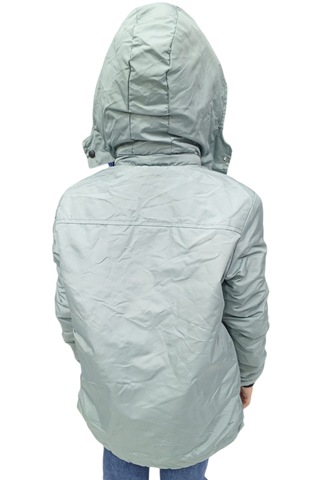 Erkek Çocuk Vintage Yazılı Kapüşonu Çıkabilen Peluş Astarlı Önü Fermuar Cepli Su Yeşili İnce Mont Mint Yeşili