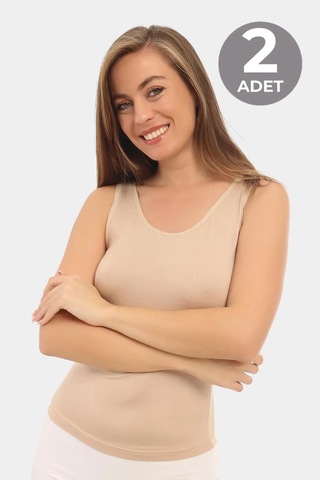 Astrid T Premium Kıyafet Altı Ekonomik Doğal 2'li Paket Kadın Bambu Görünmez Atlet Kalın Askılı Ten Rengi Ten 2