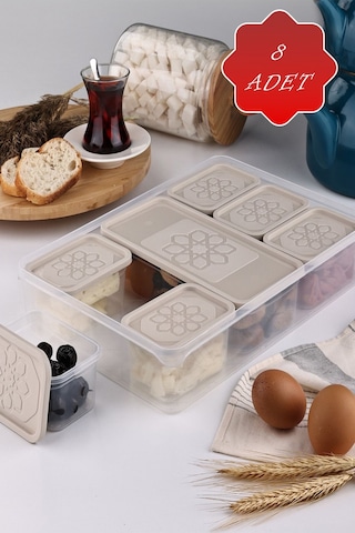 Mithra Life 8 Adet Krem Kapaklı Kahvaltılık Seti Saklama Kabı Mıt1164 Krem