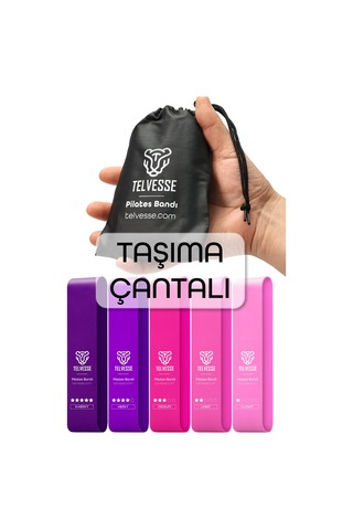 5 Li Çantalı Pilates Direnç Bandı Seti Egzersiz Squat Aerobik İçin Kapalı Uç Loop Lastik Pembe Pembe