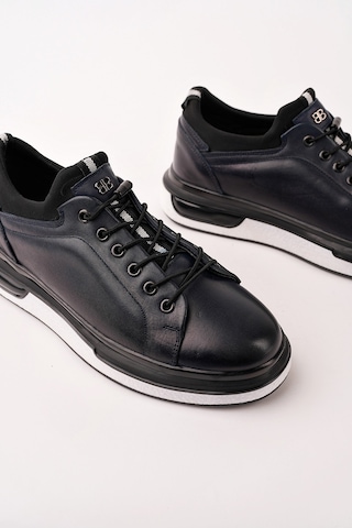 Muggo Reid Hakiki Deri Erkek Kalın Taban Bağcıklı Günlük Casual Sneaker Lacivert