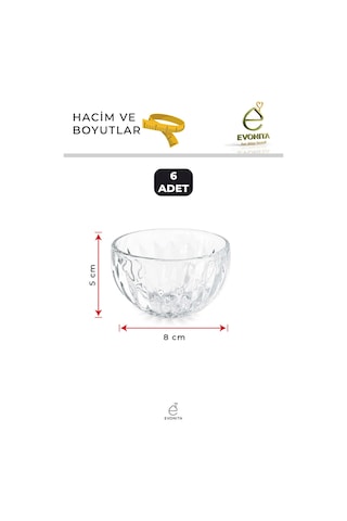 6lı Cam Çerezlik Reçellik Kase Seti 135 Ml Kahvaltılık Sosluk Mini Sunumluk Şeffaf Cam