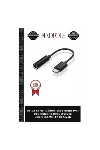 Delux Serisi Günlük Eşya Bilgisayar Ucu Kulaklık Dönüştürücü Usb-c 3.5mm Tr10 Siyah