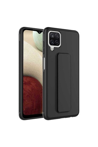 Samsung Uyumlu Galaxy A12 Kılıf Zore Qstand Kapak Siyah