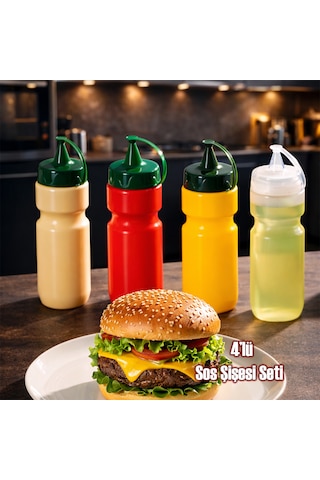 Porsima 4lü Sosluk Seti Ketçap Mayonez Hardal Yağlık Şişesi Sıkılabilir Plastik Sos Şişesi 660 Ml Çok Renkli