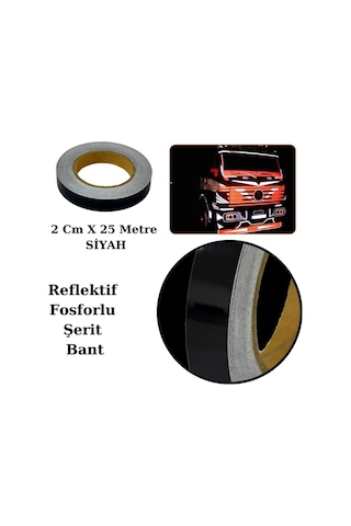 Carub Reflektif Fosforlu Şerit Bant 2 Cm X 25 Metre Siyah İkaz Bandı Br2405207 1 Adet