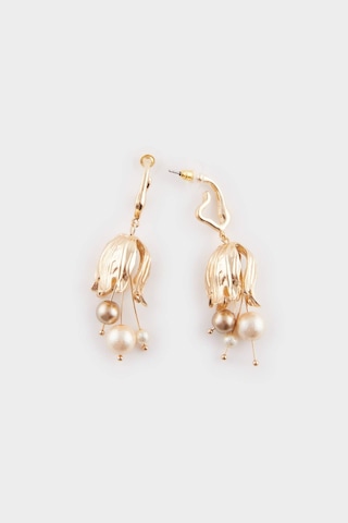 Defacto Kadın Çiçek Motifli İncili Gold Küpe E8034axnskr1 Çok Renkli