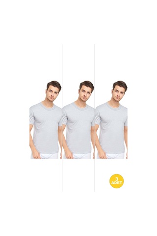 Cennetoğlu Erkek Slim Fit Sıfır Yaka Fanila T-shirt 3'lü Paket Gri Melanj Gri Melanj
