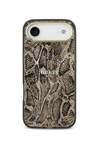 Apple Uyumlu iPhone 17 Air Kılıf Guess Lisanslı M-safeli Yazı Logolu Python Desenli Kapak Kahverengi Kahverengi