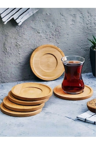 6 Adet Yuvarlak Bambu Çay Tabağı, Bardak Altlığı, Fincan Tabağı Bambu