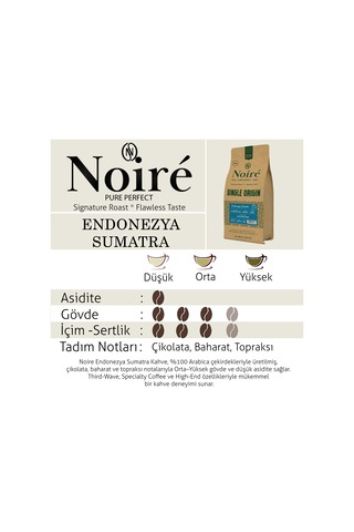 Noire Endonezya Sumatra 1000g %100 Arabica Single Origin Çekirdek