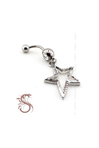 Sallantılı Yıldız 316L Çelik Göbek Piercing P296 Gümüş