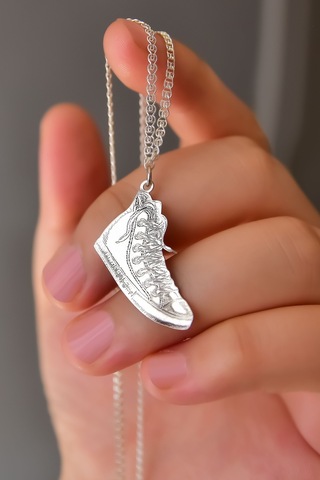 Papatya Silver 925 Ayar Gümüş Plaka Ayakkabı Lavce Zincir Kolye