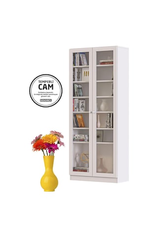 Bfe211-beyaz Temper Cam Kapaklı Büfe Vitrin Çok Renkli