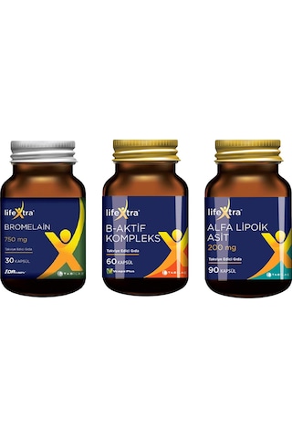 Lifeextra B Kompleks 60 Kapsül + Lifeextra Alfa Lipoik Asit 90 Kapsül + Lifeextra Bromelain 750 mg 30 Kapsül