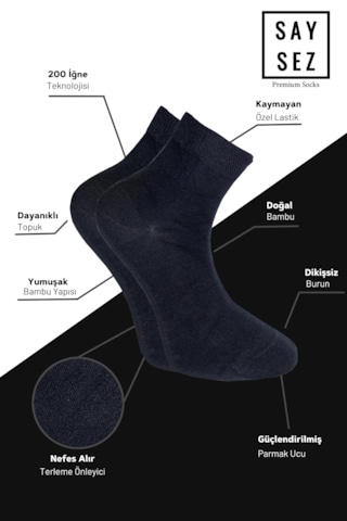 Bambu Erkek Yarım Konç Düz Füme Çorap Dikişsiz Premium Kutulu 5li Füme