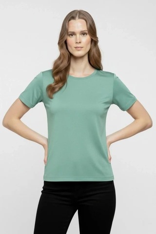 Defymoda T-shirt Bisiklet Yaka Slim Fit Likralı Tişört Günlük Basic Body - Mint Yeşili Mint Yeşili