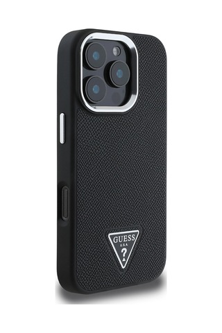 Apple Uyumlu iPhone 16 Pro Max Kılıf Guess Lisanslı Magsafe Şarj Özellikli Grained Triangle Kapak Siyah