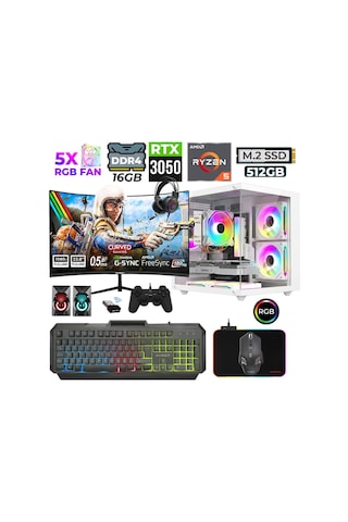 Xaser River X20 R5-5500 16 GB 512 GB M.2 Nvme Ssd 6 GB Rtx3050 23.8" Free Dos Masaüstü Oyuncu Bilgisayarı