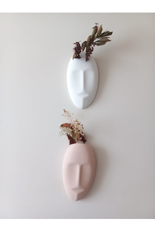 Dekoratif 2'li Yüz Duvar Vazosu, Duvar Süsü ,heykel Aksesuar Beyaz Bej