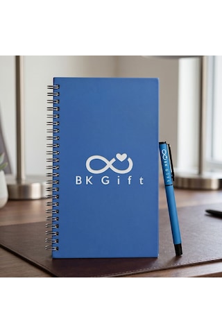 Bk Kurumsal Promosyon 10 Adet Logolu Mavi Defter Kalem Kupa Seti Kurumsal Hediye