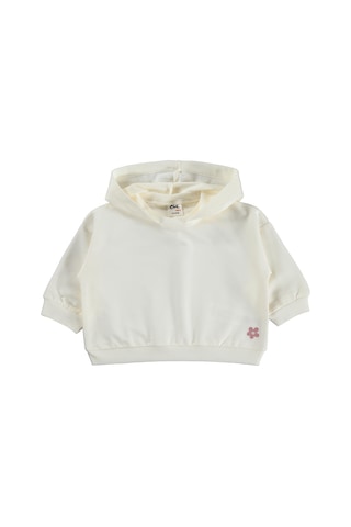 Civil Baby Çiçek Nakışlı Kapşonlu Basic 6-18 Ay Sweatshirt - Ekru
