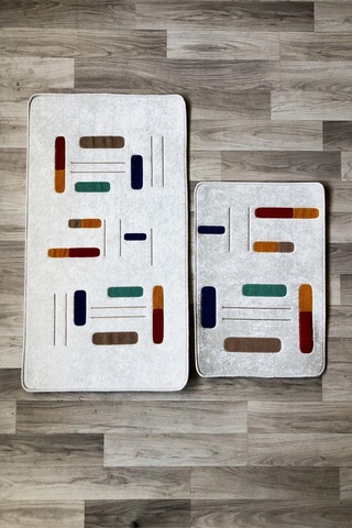 Dijital Baskı Kaymaz Taban Yıkanabilir 2'li Punch Banyo Paspas Takımı Pcp004 Renkli