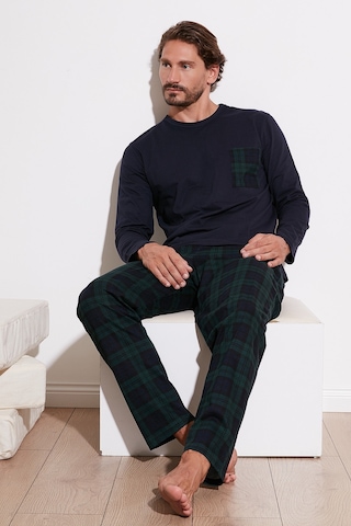 Buratti Ekoseli Cepli Beli Lastikli % 100 Pamuk Regular Fit Erkek Pijama Takımı 6572001 Lacivert