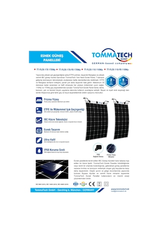 Tommatech 170wp Flexible Esnek Dark Series Güneş Paneli