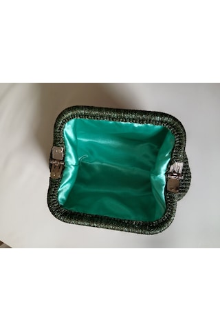 Simli El Örgüsü Kadın Clutch Çanta Astarlı Şık Gece Ve Makyaj Çantası Yesil
