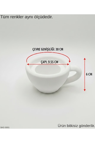Beyaz Mini Dekoratif Fincan Şeklinde Saksı 6 Cm Masa Üstü Ofis Ev Dekoru