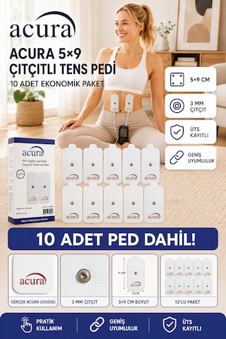 Acura 5x9 Çıtçıtlı Tens Pedi 10 Adet