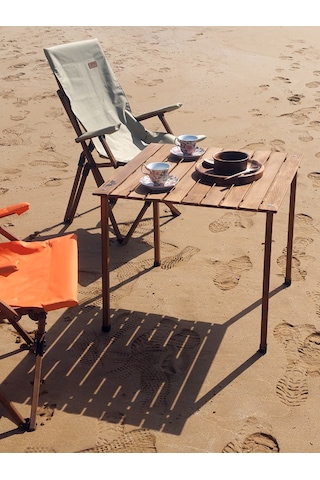 Joyfull Turtle 70x70x60 Cm Ahşap Katlanır Rulo Kamp, Piknik, Balk Kahverengi