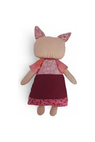 Kedi Hanım Patchwork Kırmızı Yanak Bez Bebek Patchwork