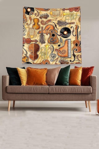 Pelangi Turuncu Müzik Aletleri Leke Tutmaz Kadife Kumaş Duvar Örtüsü Duvar Halısı Tapestry Kwll320, 35 X 50 Diğer