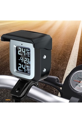 Tpms Solar Kablosuz Motosiklet Lastik Basıncı Dedektörü Ip68 Su Geçirmez Gerçek Zamanlı Monitör İzleme Sistemi, 2 Harici Sensör İle