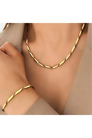 Gold Küp Model Unisex Kararmaz Yüksek Kalite Çelik Kolye&bileklik Gold